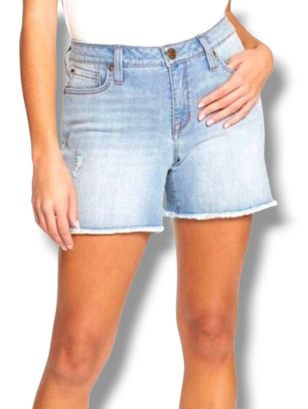 Plus Size Lightly distressed Bleach washed Stretch Denim shorts